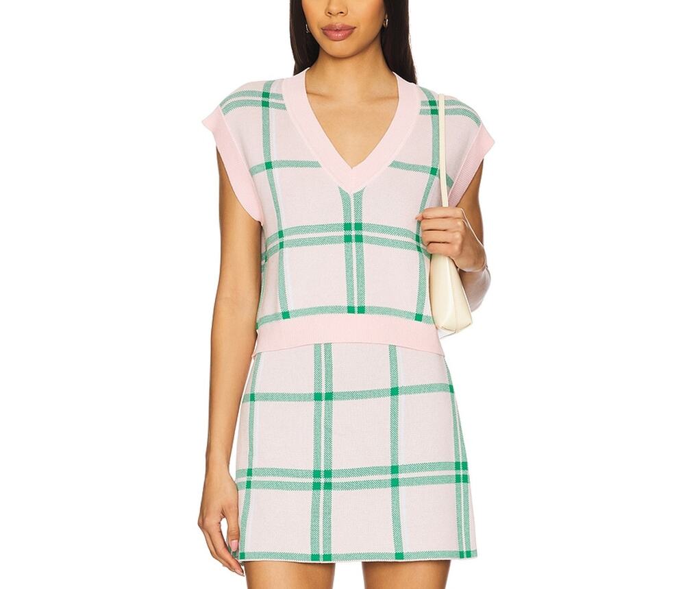 Favorite Daughter Plaid Pink Veronica Knit Top Size M